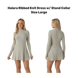 Halara Black Warm Gray Ribbed Knit Long Sleeve Sweater Dress (Large)